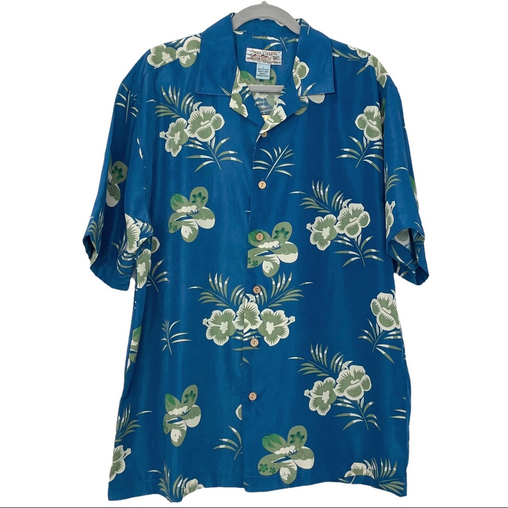 Island 2 Island Authentic Aloha Apparel Hawaii Shirt Blue and Green Size Large